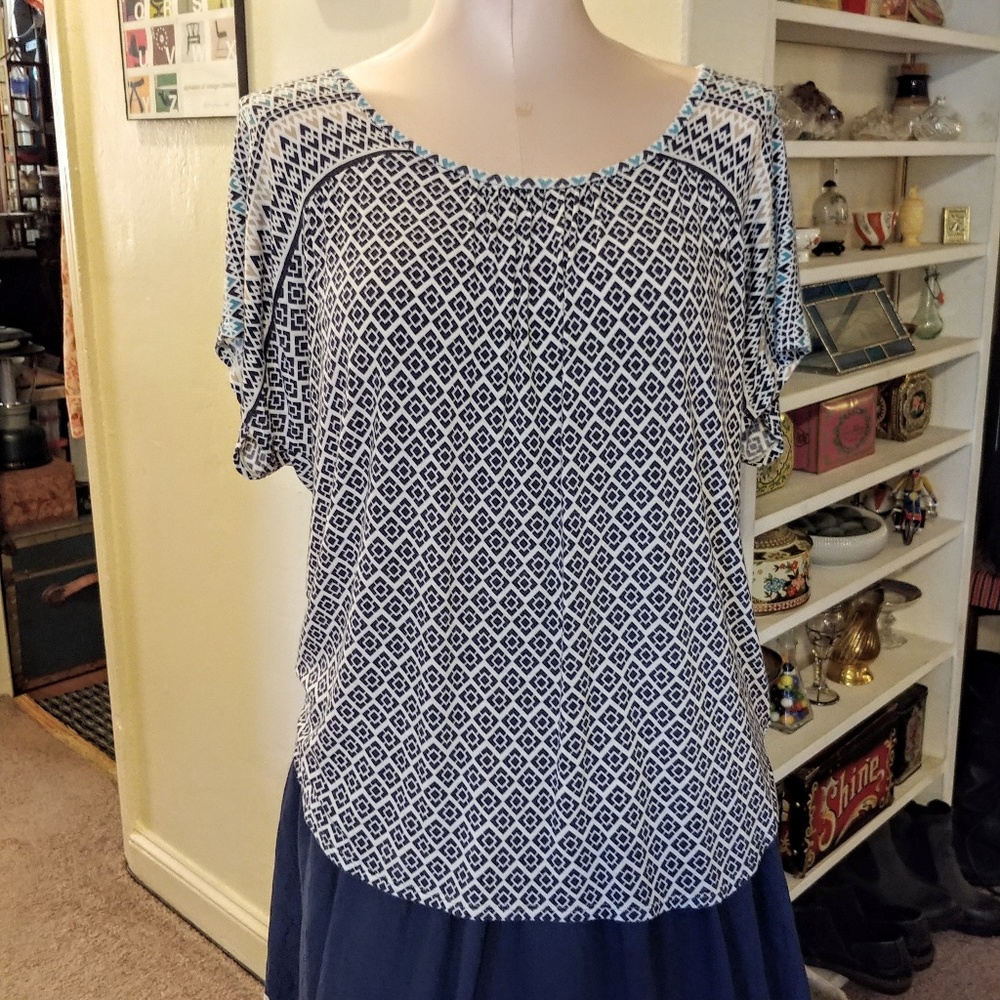 Soft Blue Top Max Studio Casual Summer Shirt Rayon